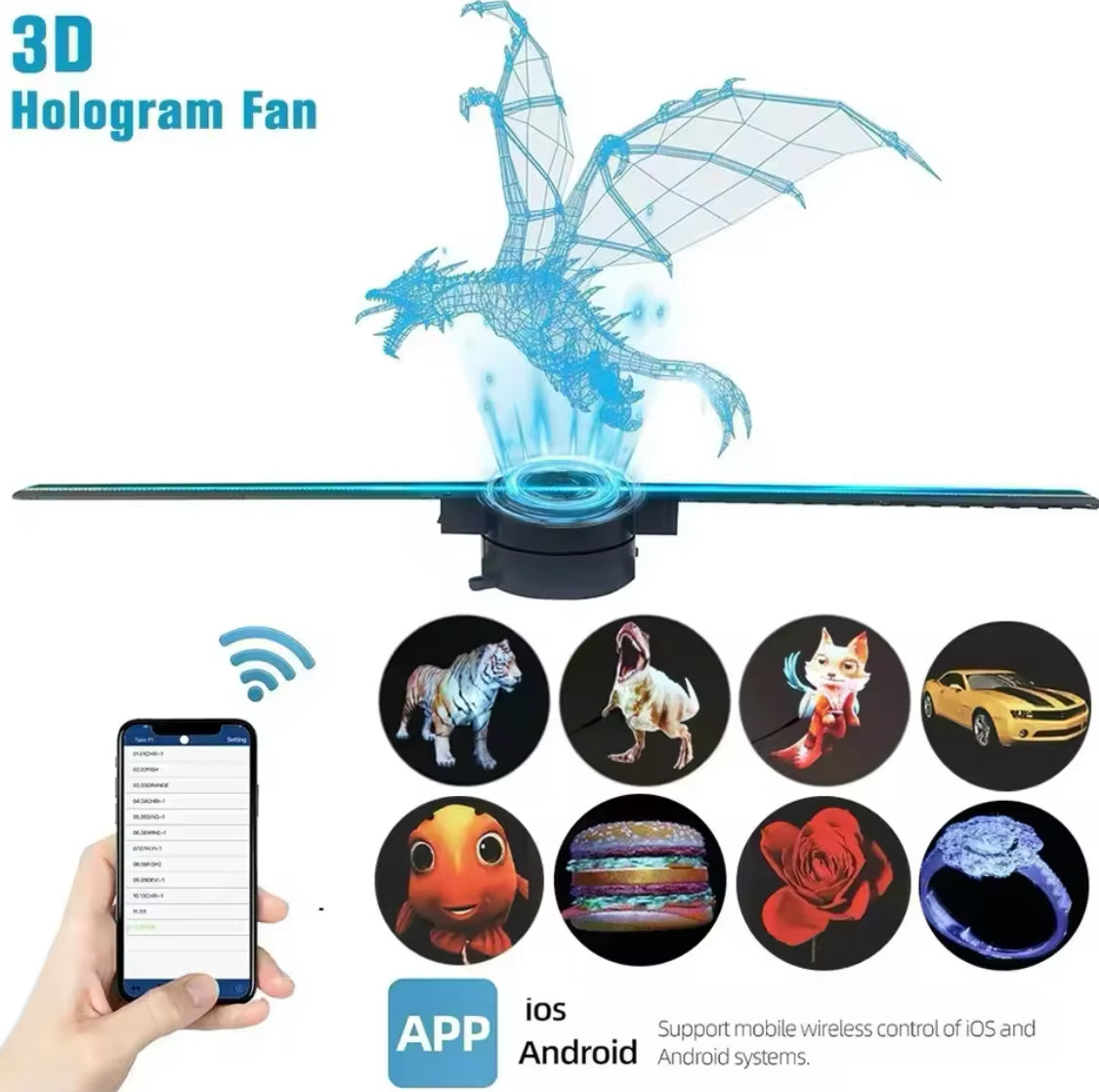 42CM 3D Hologram Fan 3D Holographic Advertising Display Image HD